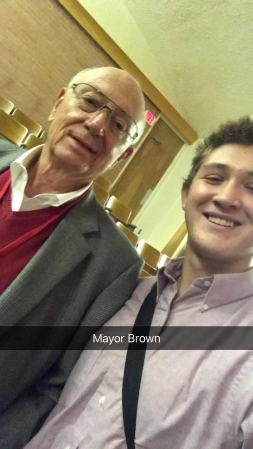 Bailey Yarborough in a selfie with Mayor Tom Brown.