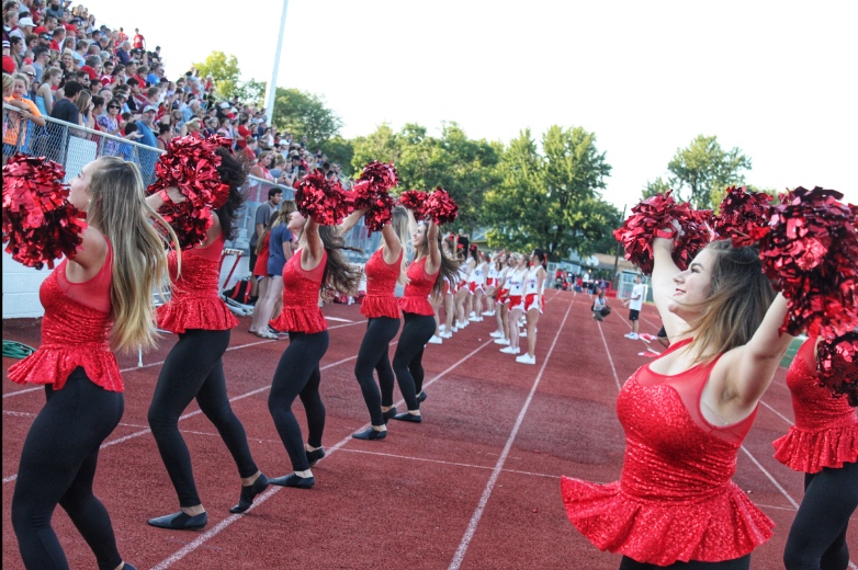 High-Steppers chear up the crowd during a soccer scrimadge. 