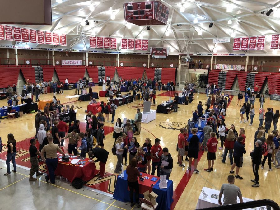 Students at the college fair.