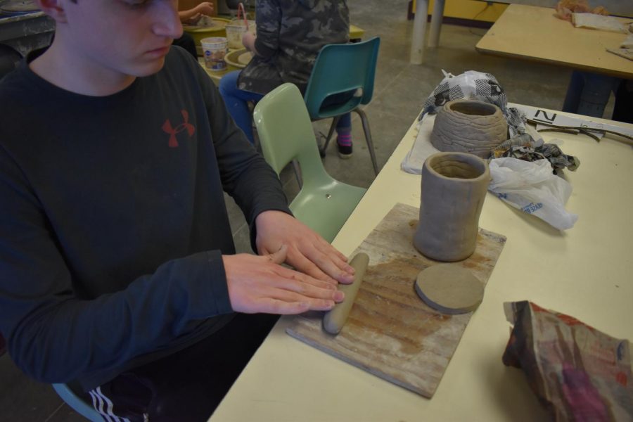 Ceramics class works on their clay projects.