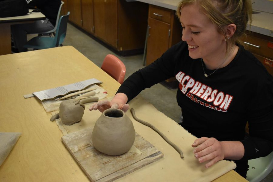 Ceramics class works on their clay projects.