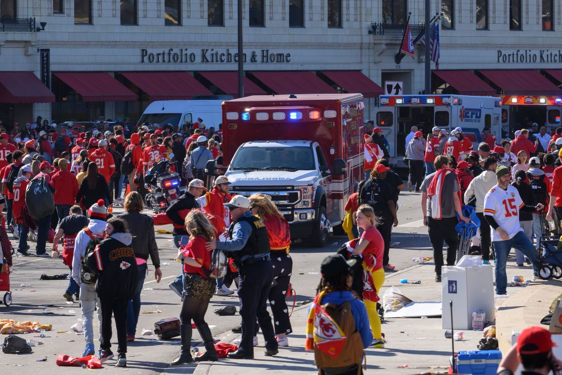 An ambulance arriving on scene of the shooting at the parade and victory rally.
