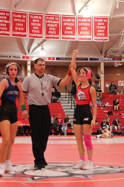 Pictured is senior Lexi Patterson at the home wrestling tournament